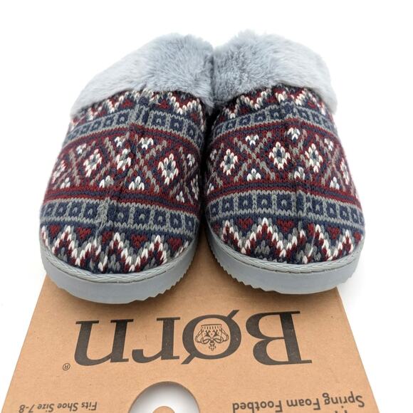 Born Fair Isle Faux Fur Scuff Slippers Slip On Women's Blue Size US7-8 EU39 - Picture 2 of 10